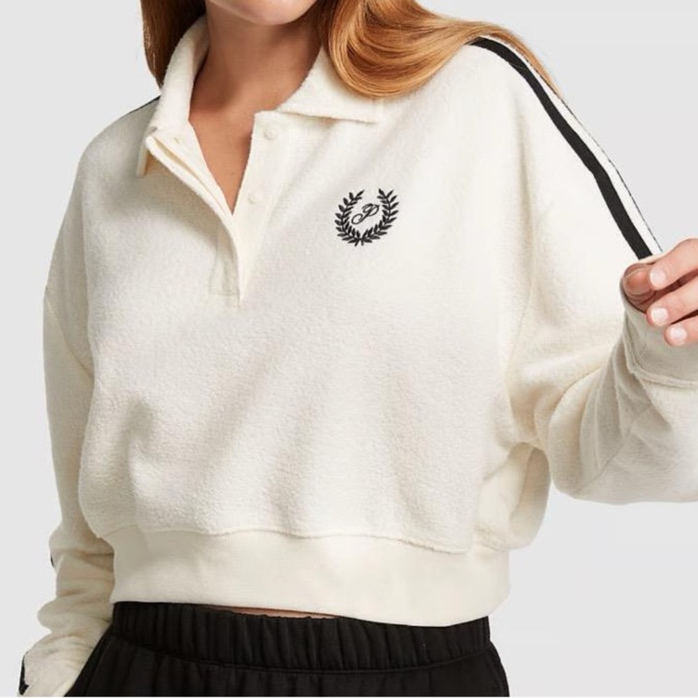 PINK | Victoria’s Secret  Cream Polo Sweatshirt with Black Stripes